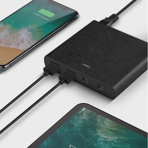 UNIQ Surge 90W 2xUSB Quick Charge 3.0 + 2xUSB-C PD 3.0 HUB, töltőállomás szénfekete-3