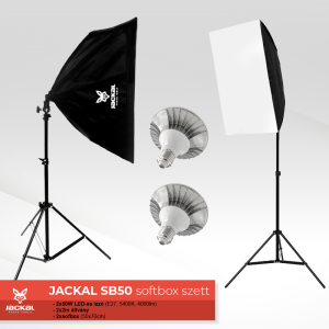 Jackal SB50 Softbox szett 2x50W LED izzóval E27 8600lm 5400K, 2x2m állvánnyal