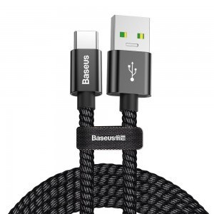 Baseus Durable Nylon harisnyázott USB/USB-Type C kábel QC3.0 5A 1 m fekete (CATKC-A01)