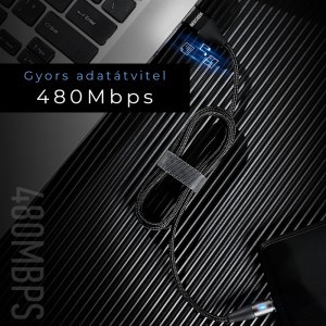 BeeGeek AM60 USB kábel 1M 3A 18W QC 3.0 gyorstöltés USB-C, Type-C mágneses fejjel, 1m kék