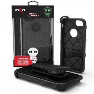 Zizo Bolt katonai minősítésű ütésálló tok iPhone 7/8/6/6S övcsipesszel + üvegfólia fekete