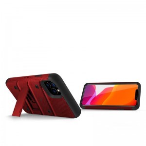 Phone 11 Pro Max ütésálló tok övcsipesszel Zizo Bolt katonai minősítésű + üvegfólia piros-fekete