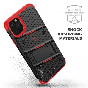 Zizo Bolt katonai minősítésű ütésálló tok iPhone 11 Pro Max övcsipesszel + üvegfólia fekete-piros
