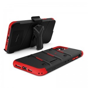 Zizo Bolt katonai minősítésű ütésálló tok iPhone 11 Pro Max övcsipesszel + üvegfólia fekete-piros