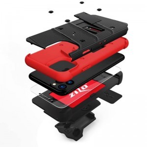 Zizo Bolt katonai minősítésű ütésálló tok iPhone 11 Pro övcsipesszel + üvegfólia fekete-piros