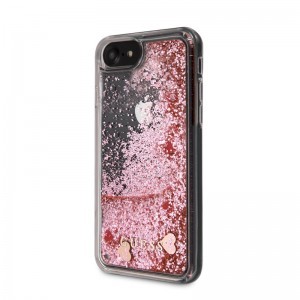 Guess GUHCI8GLHRERG Liquid Glitter Hearts tok iPhone 7/8/SE 2020 rózsaszín-piros