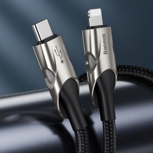 Baseus világító nylon harisnyázott USB TYPE-C - Lightning kábel 18W 480Mbps 1m fekete (CATLYY-01)