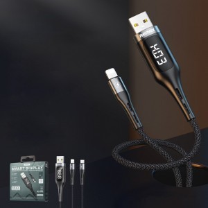 Remax Intelligent digitális USB - Lightning kábel túltöltés elleni védelemmel és időzítővel 2,1 A 1,2 m fekete (RC-096i)