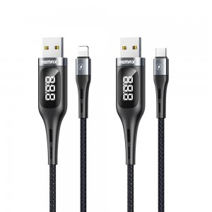 Remax Intelligent digitális USB - USB Type-C kábel túltöltés elleni védelemmel és időzítővel 2,1 A 1,2 m fekete (RC-096a)