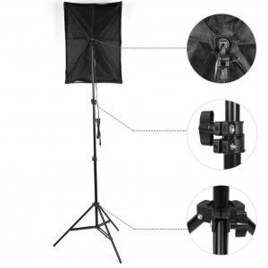 Softbox szett 2x135W, 1,6x5m hátterekkel, 2x2m állvánnyal (kék/fekete/fehér)-1