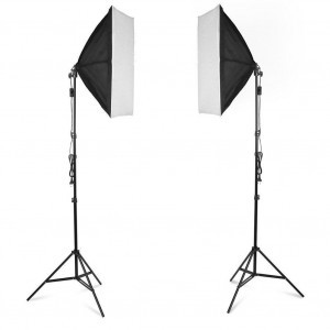 Softbox szett 2x135W, 1,6x5m hátterekkel, 2x2m állvánnyal (kék/fekete/fehér)-2