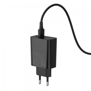 Baseus USB / USB Type-C gyorstöltő fali adapter VOOC Quick Charge 4.0+ Power Delivery 3.0 + USB - USB Type-C kábel 1m fekete