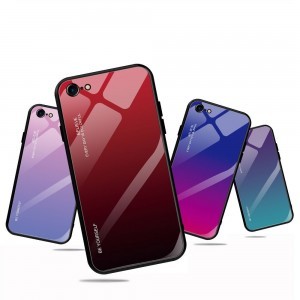 iPhone 7/8/SE 2020/SE 2022 Gradient 9H üveghátlapú tok szilikon kerettel piros
