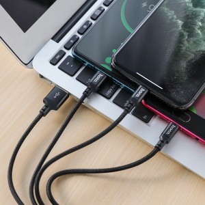 HOCO X14 3in1 töltő kábel 2.4A Micro USB/Lightning/Type-C fekete, iPhone töltőkábel-1