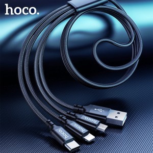 HOCO X14 3in1 töltő kábel 2.4A Micro USB/Lightning/Type-C fekete, iPhone töltőkábel-2