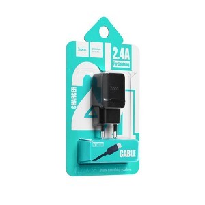 HOCO C22A Little Superior Hálózati iPhone töltő adapter és Lightning kábel fekete