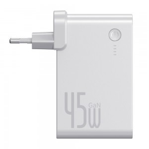 Baseus GaN power bank 10000 mAh gyors hálózati töltő adapter PPS 45 W 2x USB Type-C Quick Charge 3.0 Power Delivery (gallium nitrid) + USB Type C 1m kábel fehér (PPNLD-F02)