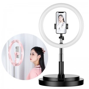 LED selfie  29 cm átmérőjű körfény 52-170 cm, telefontartóval fekete-15