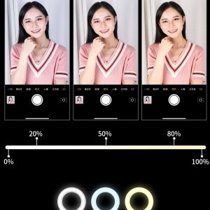 LED selfie  29 cm átmérőjű körfény 52-170 cm, telefontartóval fekete-17