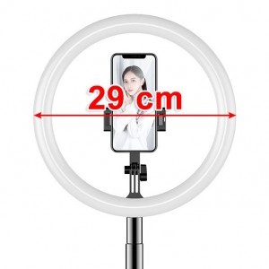 LED selfie  29 cm átmérőjű körfény 52-170 cm, telefontartóval fekete-3