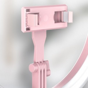 LED selfie 29 cm átmérőjű körfény 52-170 cm, telefontartóval pink