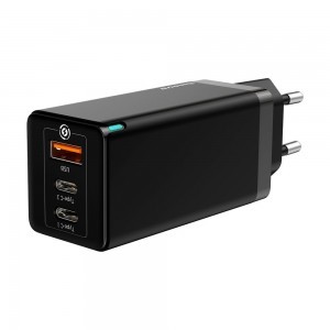 Baseus GaN hálózati gyorstöltő PPS 65W USB / 2x USB Type-C QC 3.0 Power Delivery SCP FCP AFC (gallium nitride) fekete (CCGAN-B01)