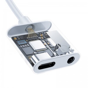 Dudao USB Type C - USB Type C / 3.5mm mini jack audio és töltés adapter fehér (L13T)