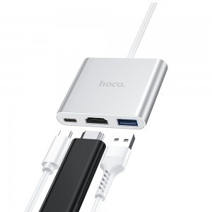 HOCO HB14 Type-C adapter (Type-C - USB3.0+HDMI+PD) ezüst