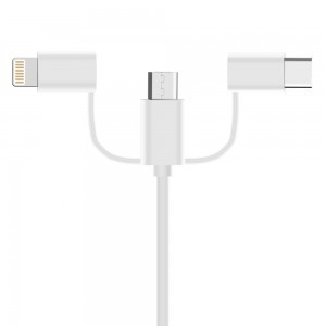 3in1 USB - Micro USB/ USB Type-C/ Lightning kábel fehér
