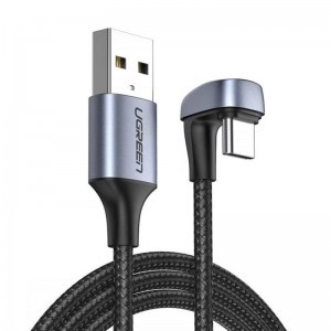 Ugreen Nylon harisnyázott USB - USB Type C kábel döntött fejjel 2m 3A szürke (70315)