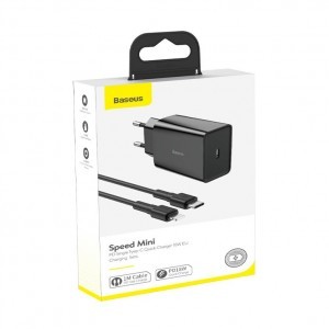 Baseus hálózati gyorstöltő adapter USB Type-C Power Delivery 18 W 3 A + USB Type-C - Lightning kábel 2,4 A 1m fekete (TZCCFS-X01)