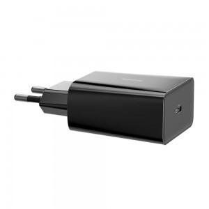 Baseus hálózati gyorstöltő adapter USB Type-C Power Delivery 18 W 3 A + USB Type-C - Lightning kábel 2,4 A 1m fekete (TZCCFS-X01)