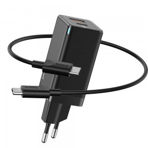 Baseus GaN univerzális hálózati gyorstöltő adapter PPS 45 W (20 V / 3 A) USB / USB Type C Quick Charge 3.0 Power Delivery SCP FCP AFC (gallium nitrid) fekete (CCGAN-Q01)