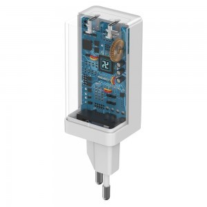Baseus GaN hálózati gyorstöltő adapter PPS 45 W (20 V / 3 A) 2x USB Type C Quick Charge 3.0 Power Delivery SCP FCP AFC (gallium nitrid) fehér (CCGAN-M02)