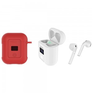 HOCO S11 TWS vezeték nélküli bluetooth headset fülhallgató fehér + piros szilikon tok