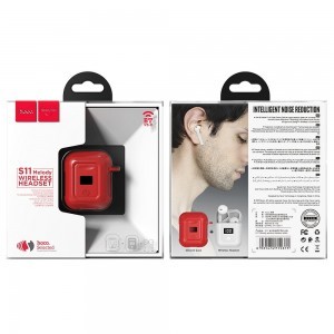 HOCO S11 TWS vezeték nélküli bluetooth headset fülhallgató fehér + piros szilikon tok