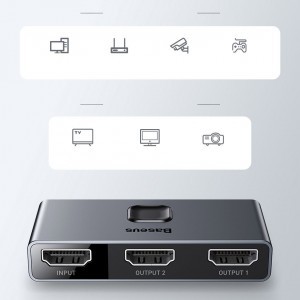 Baseus kétirányú HDMI - 2x HDMI splitter elosztó switcher 4K / 30 Hz szürke (CAHUB-BC0G)-8