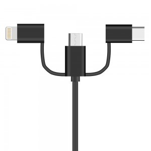 3in1 USB - Micro USB/ USB Type-C/ Lightning kábel fekete