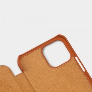 iPhone 12 Pro MAX Nillkin Qin bőr fliptok barna