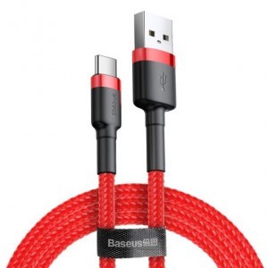 Baseus Cafule Nylon harisnyázott USB/USB-Type C kábel QC3.0 2A 2m piros (CATKLF-C09)