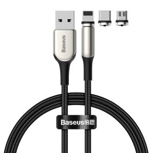 Baseus Zinc mágneses kábel USB + Csatlakozóvég szett 2A 2m fekete (TZCAXC-G01)