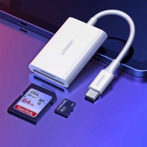 Ugreen SD 4.0 / micro SD (TF) 4.0 (UHS-II, UHS-2 - 280 MBps) OTG átalakító kábel USB Type-C 3.2 Gen 1 fehér (CM265 60724)
