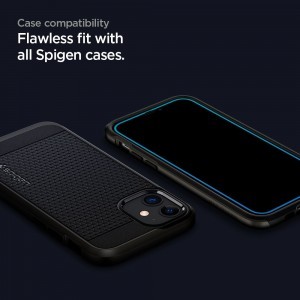  iPhone 12 mini fekete kerettel Spigen Glass.Fc 2x kijelzővédő üvegfólia + felhelyező keret (AGL01812)