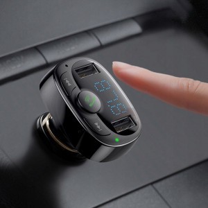 Baseus T-Typed FM Transmitter és Bluetooth autós töltő MP3 2xUSB és TF microSD 3.4A fekete (CCTM-01)