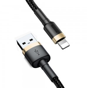 Baseus Cafule Nylon harisnyázott USB/Lightning kábel QC3.0 2A 3m fekete/arany (CALKLF-RV1)