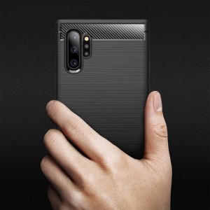 Szénszál mintájú TPU tok Samsung Note 10 Plus fekete