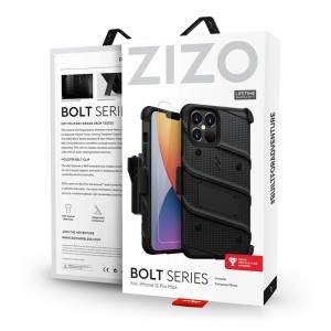Zizo Bolt katonai minősítésű ütésálló tok iPhone 12 Pro Max övcsipesszel + üvegfólia fekete