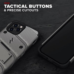 Zizo Bolt katonai minősítésű ütésálló tok iPhone 12/iPhone 12 Pro övcsipesszel + üvegfólia szürke