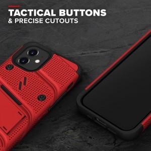 iPhone 12 Mini Zizo Bolt katonai minősítésű ütésálló tok övcsipesszel + üvegfólia piros-fekete