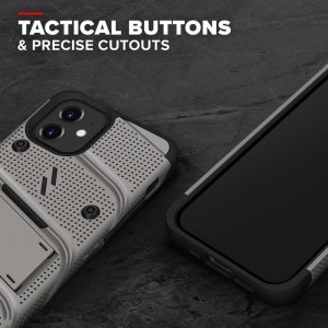 Zizo Bolt katonai minősítésű ütésálló tok iPhone 12 Mini övcsipesszel + üvegfólia szürke